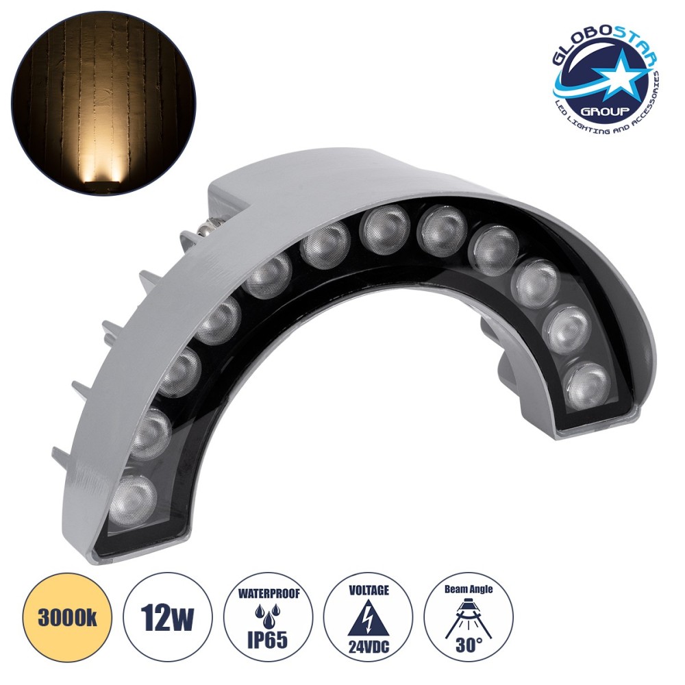 GLOBOSTAR® TREEWINA 90681 Κυρτή Μπάρα Φωτισμού Wall Washer για Φυτά - Δέντρα LED 12W 1320lm 30° DC 24V Αδιάβροχο IP65 Θερμό Λευκό 2700K Dimmable - Bridgelux SMD Chip - Γκρι Ανθρακί - Μ23.5 x Π7.5 x Υ12cm - 3 Χρόνια Εγγύηση