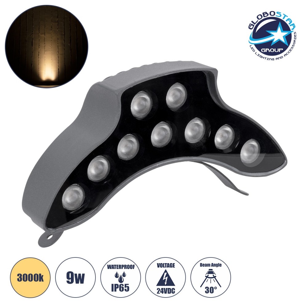 GLOBOSTAR® TREEPINA 90682 Κυρτή Μπάρα Φωτισμού Wall Washer για Φυτά - Δέντρα LED 9W 990lm 30° DC 24V Αδιάβροχο IP65 Θερμό Λευκό 2700K Dimmable - Bridgelux SMD Chip - Γκρι Ανθρακί - Μ20.5 x Π5.5 x Υ12cm - 3 Χρόνια Εγγύηση