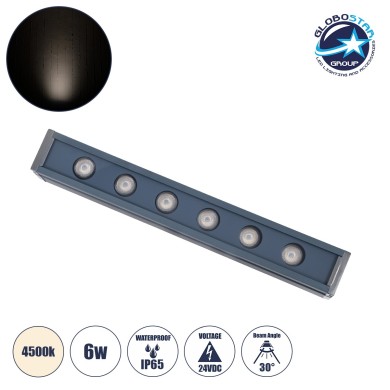 GLOBOSTAR® WASHERVAIA 90180 Μπάρα Φωτισμού Wall Washer LED 6W 690lm 30° DC 24V Αδιάβροχο IP65 Φυσικό Λευκό 4500K Dimmable - Bridgelux SMD Chip - Γκρι Ανθρακί - Μ30 x Π4 x Υ5cm - 3 Χρόνια Εγγύηση