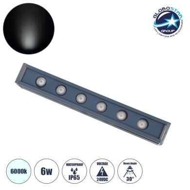 GLOBOSTAR® WASHERVAIA 90181 Μπάρα Φωτισμού Wall Washer LED 6W 720lm 30° DC 24V Αδιάβροχο IP65 Ψυχρό Λευκό 6000K Dimmable - Bridgelux SMD Chip - Γκρι Ανθρακί - Μ30 x Π4 x Υ5cm - 3 Χρόνια Εγγύηση