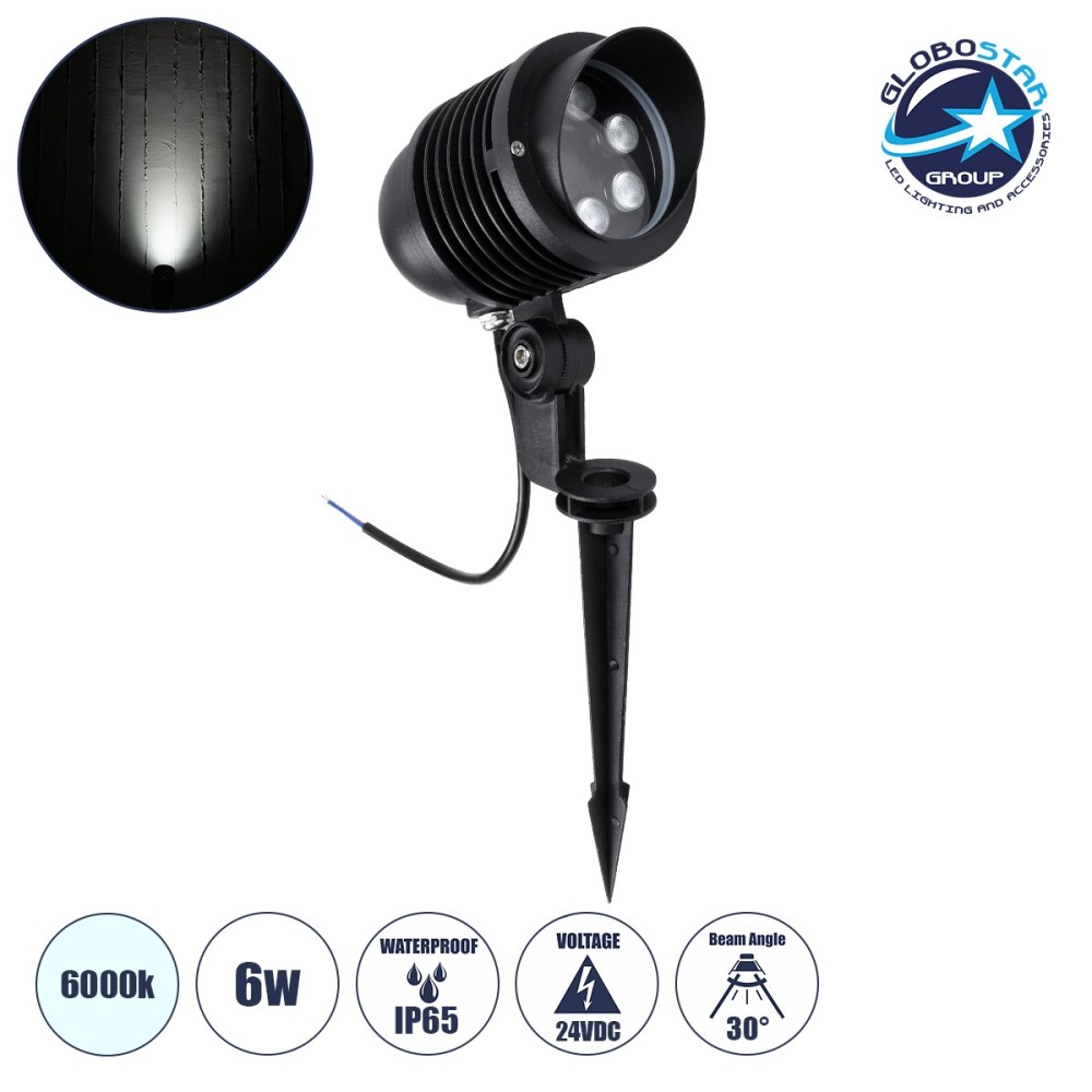 GloboStar® TREELIGHT-LINA 90653 Σποτ Φωτισμού Ειδικό για Φυτά - Δέντρα με Βάση Κήπου - Καρφωτό LED 6W 720lm 30° DC 24V Αδιάβροχο IP65 Μ10.5 x Π18 x Υ40cm Ψυχρό Λευκό 6000K - Γκρι Ανθρακί - 3 Years Warranty