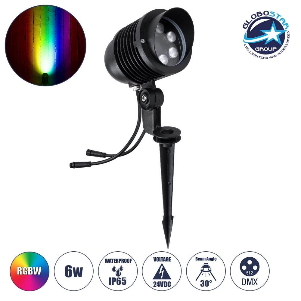 GloboStar® TREELIGHT-LINA 90657 Σποτ Φωτισμού Ειδικό για Φυτά - Δέντρα με Βάση Κήπου - Καρφωτό LED 6W 630lm 30° DC 24V Αδιάβροχο IP65 Μ10.5 x Π18 x Υ40cm Πολύχρωμο RGBW DMX512 - Γκρι Ανθρακί - 3 Years Warranty