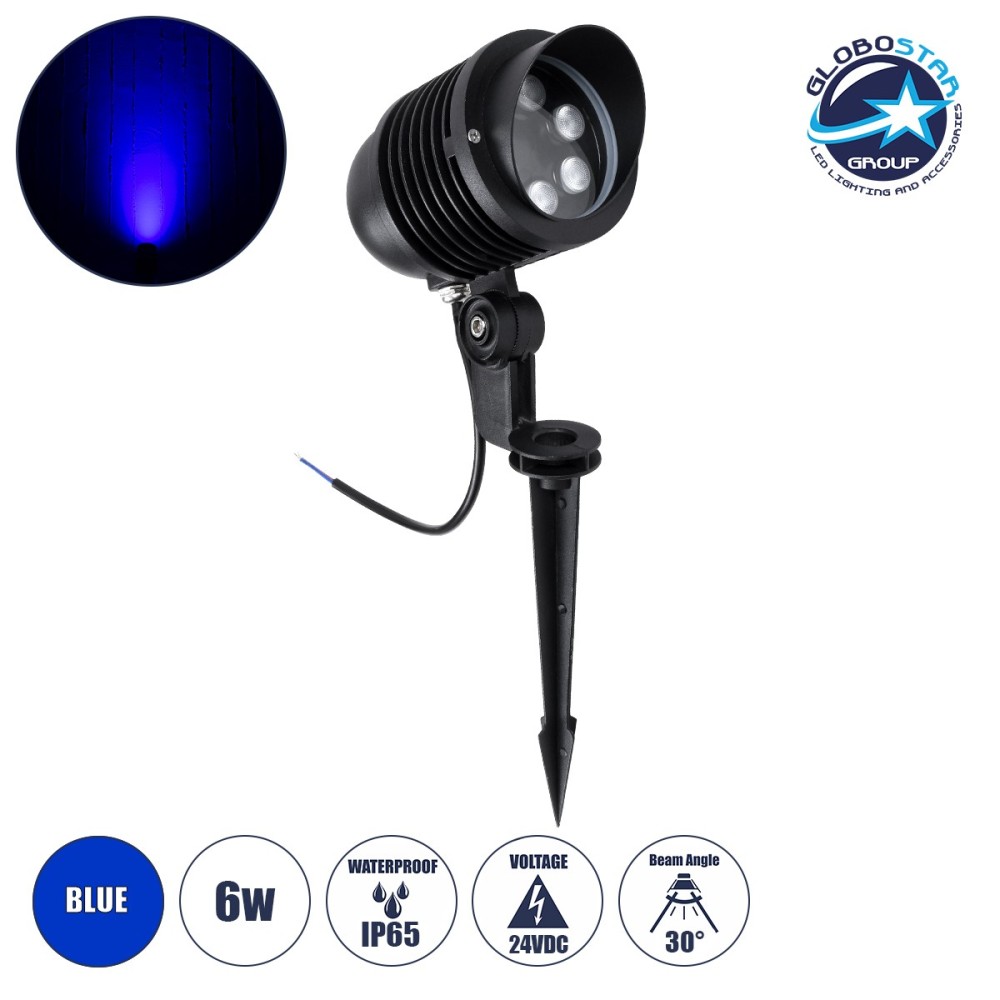 GloboStar® TREELIGHT-LINA 90655 Σποτ Φωτισμού Ειδικό για Φυτά - Δέντρα με Βάση Κήπου - Καρφωτό LED 6W 600lm 30° DC 24V Αδιάβροχο IP65 Μ10.5 x Π18 x Υ40cm Μπλε - Γκρι Ανθρακί - 3 Years Warranty