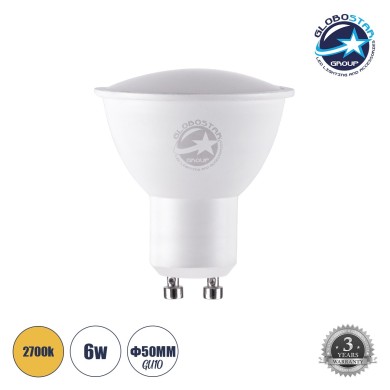 GLOBOSTAR® FLOODO 60101 Σποτ GU10 MR16 LED 6W 564lm 120° AC 220-240V IP20 Θερμό Λευκό 2700K - Lumileds SMD Chip - Μ5 x Π5 x Υ5.8cm - 3 Χρόνια Εγγύηση