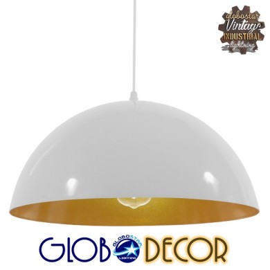 GLOBOSTAR® LUNE 01339 Μοντέρνο Κρεμαστό Φωτιστικό Οροφής με Ντουί 1 x E27 AC 220-240V IP20 - Λευκό & Χρυσό - Μ40 x Π40 x Υ20cm