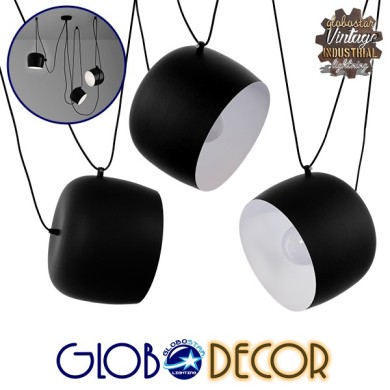 GLOBOSTAR® JASPER 01375 Μοντέρνο Κρεμαστό Φωτιστικό Οροφής με Ντουί 3 x E27 AC 220-240V IP20 - Μαύρο & Λευκό - Μ75 x Π75 x Υ22cm - Σετ 3 Τεμαχίων
