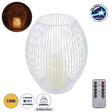 GloboStar® CANDLE 76492 Διακοσμητικό Realistic Κερί με LED Εφέ Κινούμενης Φλόγας - Μπαταρίας 2 x AA (Δεν Συμπεριλαμβάνονται) & Ασύρματο Χειριστήριο IR Θερμό Λευκό 2700K Dimmable Λευκό Φ19 x Υ24cm