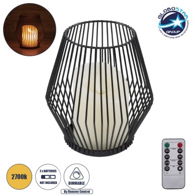GloboStar® CANDLE 76493 Διακοσμητικό Realistic Κερί με LED Εφέ Κινούμενης Φλόγας - Μπαταρίας 2 x AA (Δεν Συμπεριλαμβάνονται) & Ασύρματο Χειριστήριο IR Θερμό Λευκό 2700K Dimmable Μαύρο Φ14 x Υ16cm