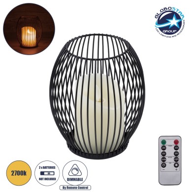 GloboStar® CANDLE 76495 Διακοσμητικό Realistic Κερί με LED Εφέ Κινούμενης Φλόγας - Μπαταρίας 2 x AA (Δεν Συμπεριλαμβάνονται) & Ασύρματο Χειριστήριο IR Θερμό Λευκό 2700K Dimmable Μαύρο Φ14 x Υ16cm