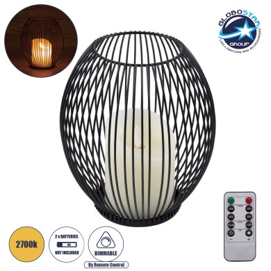 GloboStar® CADLE 76496 Διακοσμητικό Realistic Κερί με LED Εφέ Κινούμενης Φλόγας - Μπαταρίας 2 x AA (Δεν Συμπεριλαμβάνονται) & Ασύρματο Χειριστήριο IR Θερμό Λευκό 2700K Dimmable Μαύρο Φ16 x Υ18cm