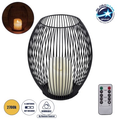 GloboStar® CANDLE 76497 Διακοσμητικό Realistic Κερί με LED Εφέ Κινούμενης Φλόγας - Μπαταρίας 2 x AA (Δεν Συμπεριλαμβάνονται) & Ασύρματο Χειριστήριο IR Θερμό Λευκό 2700K Dimmable Μαύρο Φ19 x Υ24cm
