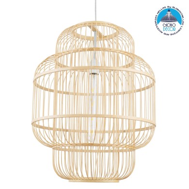 GLOBOSTAR® HIBISCUS 01763 Boho Κρεμαστό Φωτιστικό Οροφής με Ντουί 1 x E27 AC 220-240V IP20 - Μπεζ - Μ48 x Π48 x Y60cm