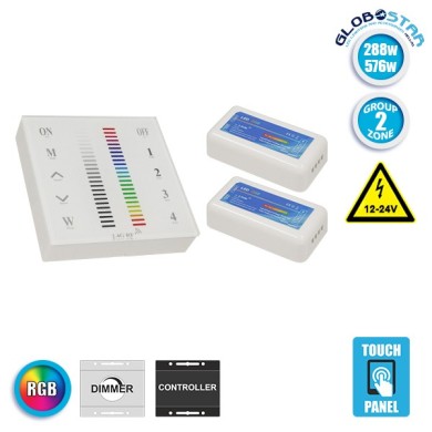 Ασύρματος LED RGB Controller με Χειριστήριο Τοίχου Αφής 2.4G RF 12v (288w) - 24v (576w) DC για Δυο Group GloboStar 04052