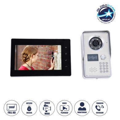 GloboStar® 86061 Σετ Θυροτηλεόρασης με Έγχρωμη Οθόνη Αφής 7" και Κάμερα 1080P HD & 4 Επαγωγικά Κλειδιά για Ηλεκτρονικές Κλειδαριές - Μαύρο - Ασημί