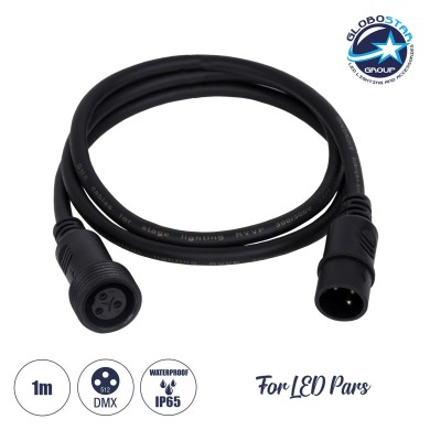 GloboStar® 51171 Καλώδιο 3PIN DMX512 1 Μέτρο από Female XLR σε Male XLR Τερματισμένο Αδιάβροχο IP65 Μ100cm - Μαύρο