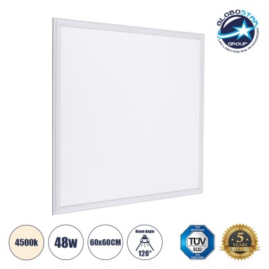 GLOBOSTAR® PANELETI 60210 Χωνευτό Panel Οροφής 60x60 LED 48W 4560lm 120° UGR 19 AC 220-240V IP20 Φυσικό Λευκό 4500K - Lumileds SMD Chip & TÜV SÜD Driver - Λευκό Γαλακτερό - Μ60 x Π60 x Υ1.5cm - Q56 x 56cm - 5 Χρόνια Εγγύηση