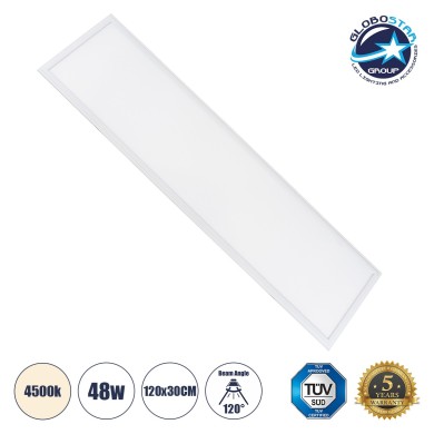 GLOBOSTAR® PANELETI 60213 Χωνευτό Panel Οροφής 120x30 LED 48W 4560lm 120° UGR 19 AC 220-240V IP20 Φυσικό Λευκό 4500K - Lumileds SMD Chip & TÜV SÜD Driver - Λευκό Γαλακτερό - Μ120 x Π30 x Υ1.5cm - Q116 x 26cm - 5 Χρόνια Εγγύηση
