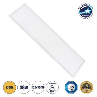 GLOBOSTAR® PANELETI 60214 Χωνευτό Panel Οροφής 120x30 LED 48W 4320lm 120° UGR 19 AC 220-240V IP20 Θερμό Λευκό 2700K - Lumileds SMD Chip & TÜV SÜD Driver - Λευκό Γαλακτερό - Μ120 x Π30 x Υ1.5cm - Q116 x 26cm - 5 Χρόνια Εγγύηση