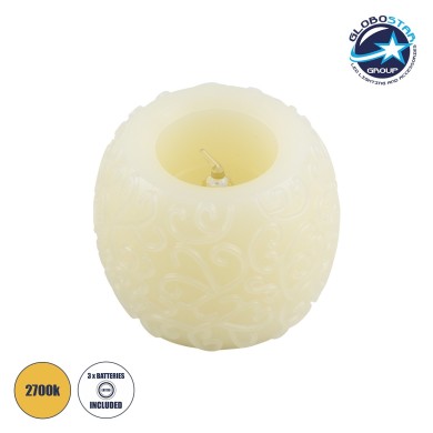 GloboStar® CANDLE 79537 Διακοσμητικό Realistic Κερί με LED Εφέ Κινούμενης Φλόγας - Μπαταρίας 3 x LR1130 Θερμό Λευκό 2700K Μπεζ D6 x H5cm