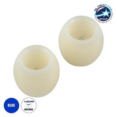 GloboStar® CANDLE 79548 ΣΕΤ 2 x Διακοσμητικά Realistic Κεράκια με LED Εφέ Κινούμενης Φλόγας - Μπαταρίας 2 x CR2032 Μπλε Μπεζ D6 x H5cm