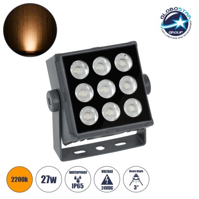 GLOBOSTAR® FLOODTINY 90367 Προβολέας Σποτ Wall Washer LED 27W 2835lm 3° DC 24V Αδιάβροχο IP65 Ultra Θερμό Λευκό 2200K Dimmable - Bridgelux SMD Chip - Γκρι Ανθρακί - Μ13.8 x Π16.4 x Υ7cm - 3 Χρόνια Εγγύηση