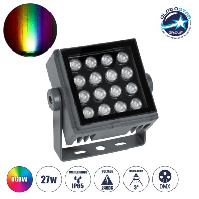 GLOBOSTAR® FLOODTINY 90370 Προβολέας Σποτ Wall Washer LED 27W 2295lm 3° DC 24V Αδιάβροχο IP65 Πολύχρωμο RGBW Dimmable DMX512 - Bridgelux SMD Chip - Γκρι Ανθρακί - Μ13.8 x Π16.4 x Υ7cm - 3 Χρόνια Εγγύηση