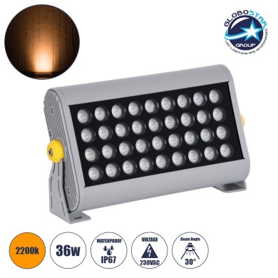 GLOBOSTAR® FLOODHENA 90445 Προβολέας Σποτ Wall Washer LED 36W 3060lm 30° AC 220-240V Αδιάβροχο IP67 Ultra Θερμό Λευκό 2200K - Bridgelux SMD Chip - Γκρι Ανθρακί - Μ30 x Π6 x Υ17cm - 3 Χρόνια Εγγύηση