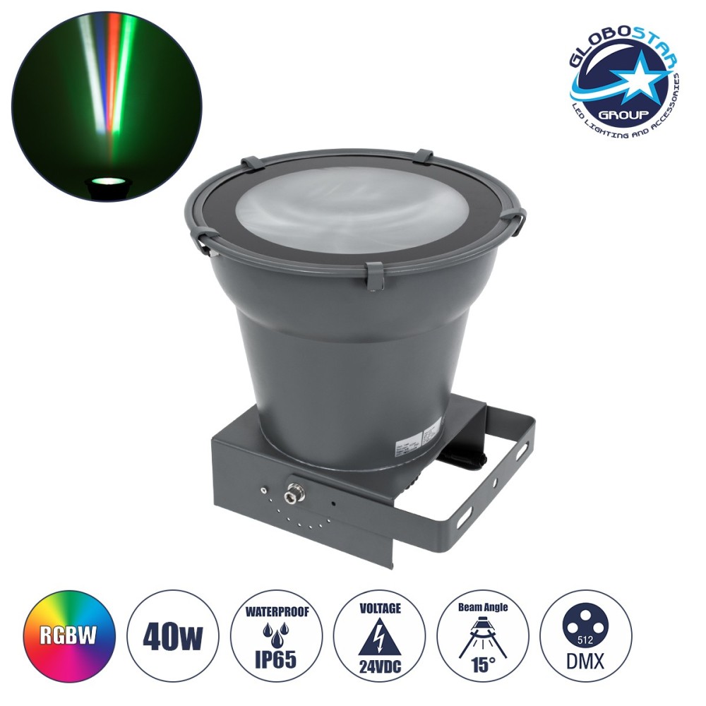 GloboStar® FLOOD-AION 90227 Προβολέας Wall Washer Special Water Effect - Ειδικού Εφέ Νερού LED 40W 2400lm 15° DC 24V Αδιάβροχο IP65 L35.5 x W31.5 x H16.5cm RGBW DMX512 - Γκρι Ανθρακί - 3 Years Warranty