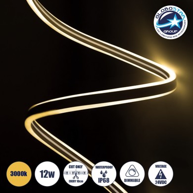 GLOBOSTAR® DOUBLESIDED 70482 Ταινία Neon Flex LED 12W-m 840lm-m 240° DC 24V Αδιάβροχο IP65 120 x SMD2835 Chip-m Θερμό Λευκό 2700K Dimmable - Sanan SMD Chip - Μ100 x Π0.8 x Υ1.6cm - 3 Χρόνια Εγγύηση