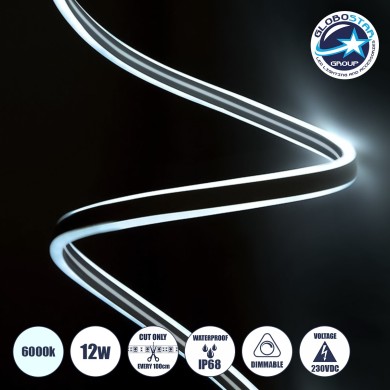 GLOBOSTAR® 70490 DOUBLESIDED 70490 Ταινία Neon Flex LED 12W-m 1080lm-m 240° DC 220-240V Αδιάβροχο IP65 120 x SMD2835 Chip-m Ψυχρό Λευκό 6000K Dimmable - Sanan SMD Chip - Μ100 x Π0.8 x Υ1.6cm - 3 Χρόνια Εγγύηση