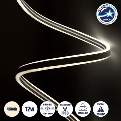 GLOBOSTAR® DOUBLESIDED 70491 Ταινία Neon Flex LED 12W-m 960lm-m 240° DC DC 220-240V Αδιάβροχο IP65 120 x SMD2835 Chip-m Φυσικό Λευκό 4500K Dimmable - Sanan SMD Chip - Μ100 x Π0.8 x Υ1.6cm - 3 Χρόνια Εγγύηση