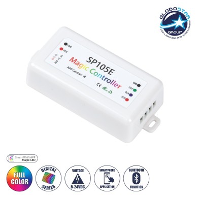 GloboStar® 70039 SP105E Ασύρματος WiFi LED FULL COLOR Magic Digital Pixel Controller iOS-Android Bluetooth για LED Digital Πολύχρωμα και Μονόχρωμα Προϊόντα DC 5-24V 1 x 2048 IC Max