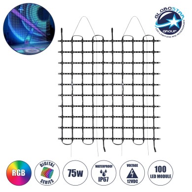 GloboStar® 90141 Digital Pixel Addressable Facade Soft Net Panel - Ψηφιακό Εύκαμπτο Δίχτυ Πάνελ Πρόσοψης Κτιρίων LED SMD 3535 75W-m2 100LED-m2 100PIXEL-m2 SPI-TTL Protocol IC UCS512B 4500lm-m2 120° DC 12V IP67 RGB - Μαύρο Σώμα - Μ100 x Π100 x Υ1.7cm