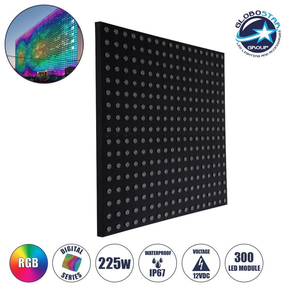GloboStar® 90118 Digital Pixel Addressable Facade Panel - Ψηφιακό Πάνελ Πρόσοψης Κτιρίων LED SMD 3535 225W-m2 300LED-m2 300PIXEL-m2 SPI-TTL Protocol IC UCS512B 13500lm-m2 120° DC 12V IP67 RGB - Μαύρο Σώμα - Μ100 x Π100 x Υ3cm