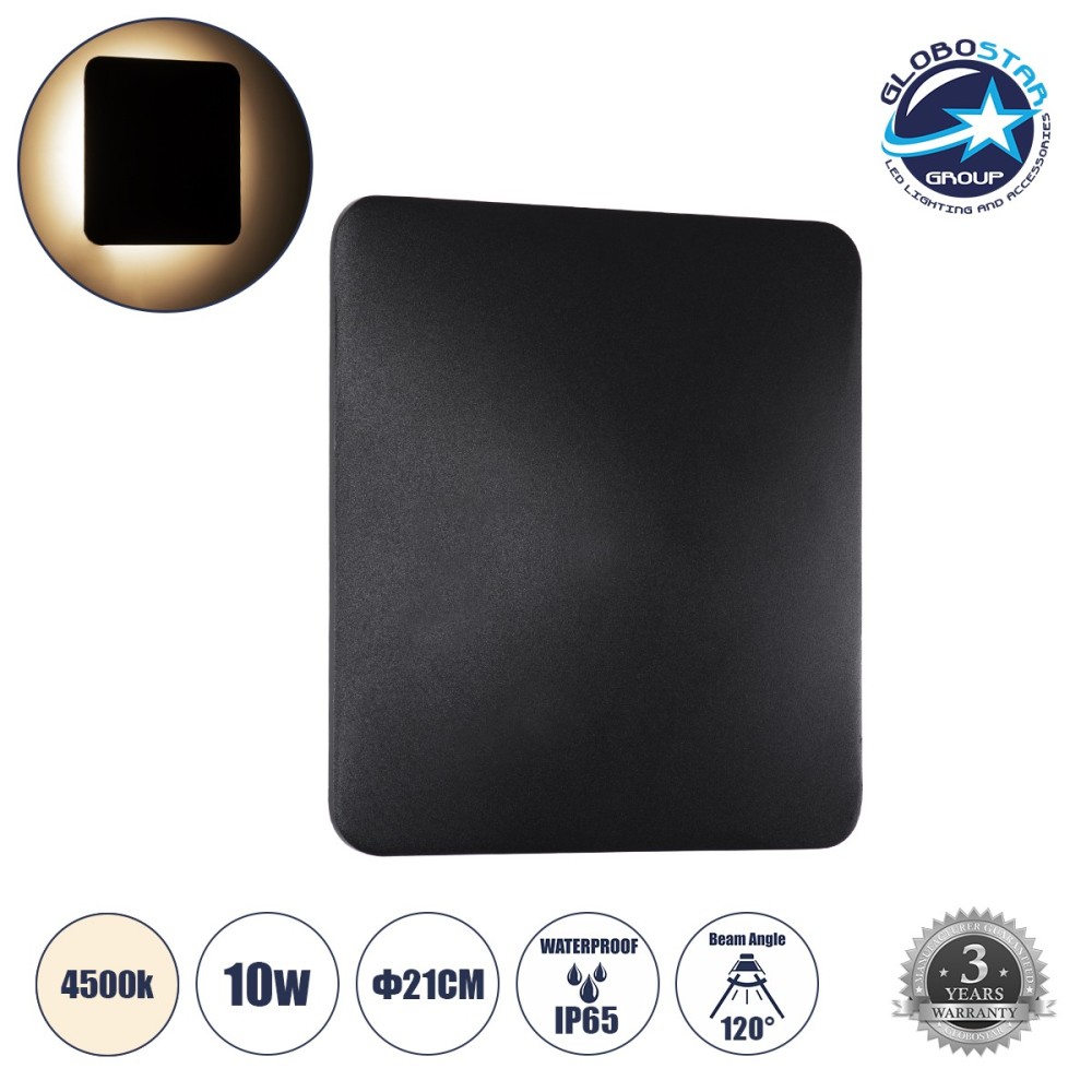 GLOBOSTAR® HELIO-S 60496 Μοντέρνο Φωτιστικό Τοίχου - Απλίκα LED 10W 1200lm 120° AC 220-240V Αδιάβροχο IP65 Φυσικό Λευκό 4500K - Lumileds SMD Chip & TÜV SÜD Driver - Μαύρο Ματ - Μ21 x Π5 x Υ21cm - 5 Χρόνια Εγγύηση