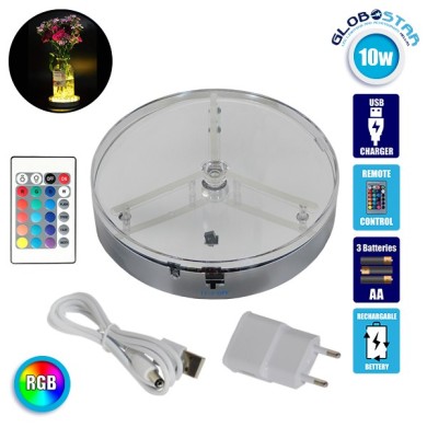 Διακοσμητική Επιτραπέζια Επαναφορτιζόμενη Βάση LED RGB Με Χειριστήριο GloboStar 06010
