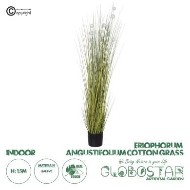 GloboStar® Artificial Garden ERIOPHORUM ANGUSTIFOLIUM COTTON GRASS 20073 Τεχνητό Διακοσμητικό Φυτό Γρασίδι του Βαμβακιού Υ150cm