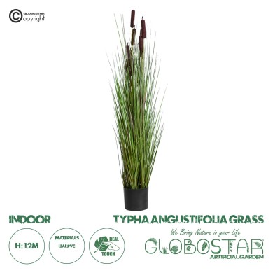 GloboStar® Artificial Garden TYPHA ANGUSTIFOLIA GRASS 20070 Τεχνητό Διακοσμητικό Φυτό Γρασίδι της Τύφας Υ120cm