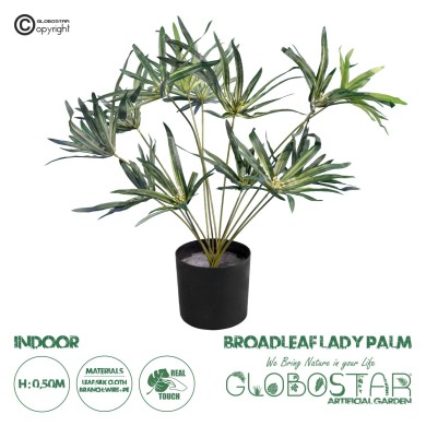 GloboStar® Artificial Garden BROADLEAF LADY PALM 20059 Τεχνητό Διακοσμητικό Φυτό Πλατύφυλλος Φοίνικας Μπαμπού Υ50cm