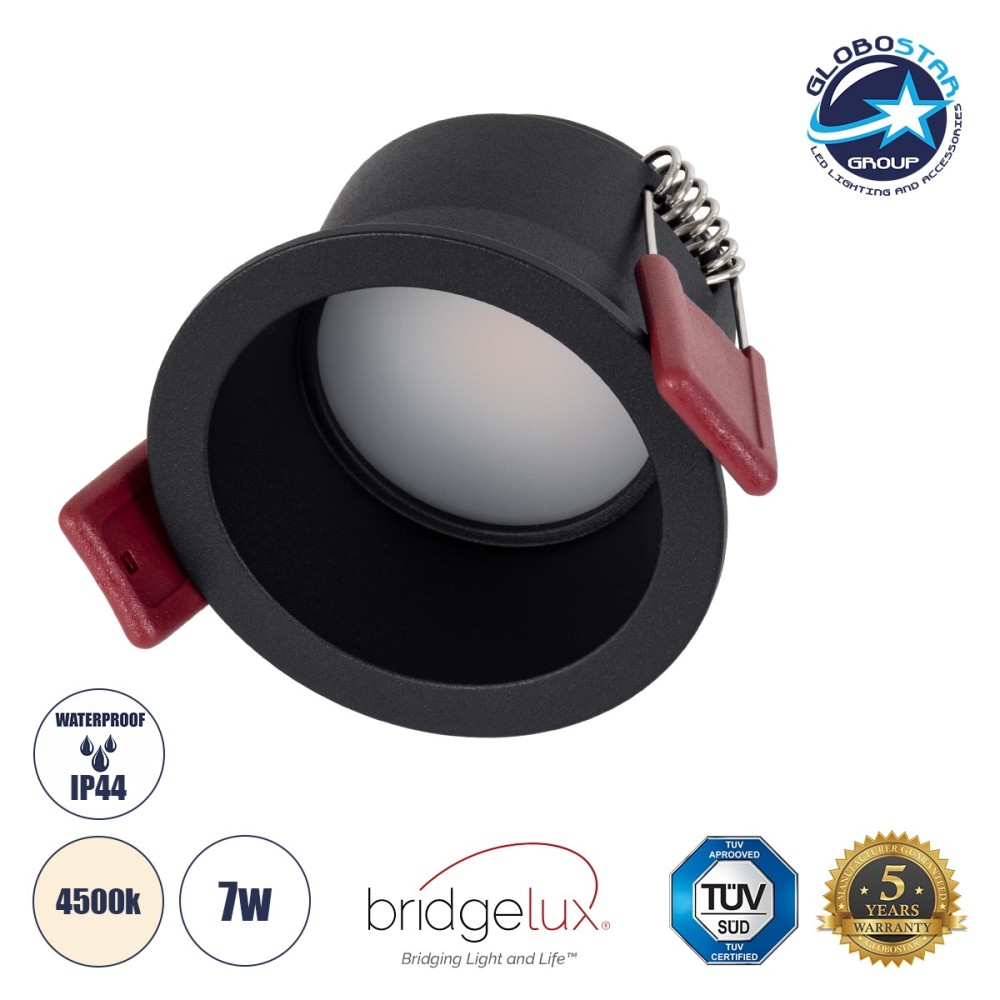 GLOBOSTAR® IP 60342 Χωνευτό Downlight Σποτ Μπάνιου & WC LED 7W 750lm 45° AC 220-240V Αδιάβροχο IP44 Φυσικό Λευκό 4500K - Lumileds SMD Chip & TÜV SÜD Driver - Μαύρο Ματ - Μ6.6 x Π6.6 x Υ5.3cm - Q5.5cm - 5 Χρόνια Εγγύηση
