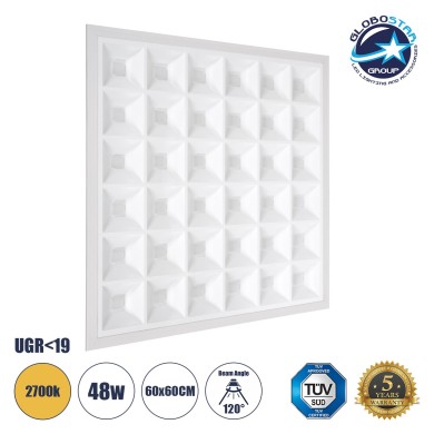 GLOBOSTAR® ZEUS 60970 Χωνευτό Panel Οροφής 60x60 με Anti Glare Reflector LED 48W 6960lm 120° CRI≥85Ra UGR 19 AC 220-240V IP20 Θερμό Λευκό 2700K - Lumileds SMD Chip & TÜV SÜD Driver - Λευκό Γαλακτερό - Μ60 x Π60 x Υ3.3cm - Q56 x 56cm - 5 Χρόνια Εγγύηση