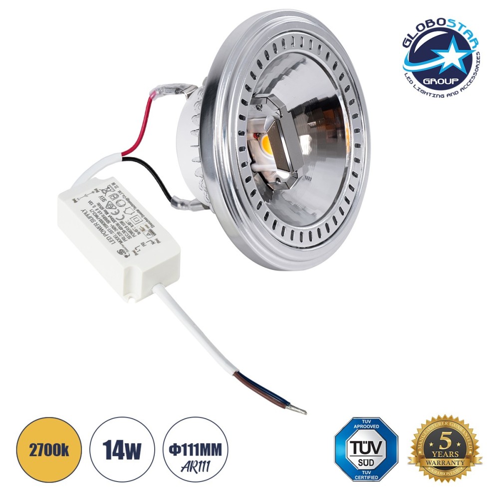 GLOBOSTAR® DARKO 60380 Σποτ AR111 LED 14W 1582lm 40° AC 220-240V IP20 Θερμό Λευκό 2700K - Indirect Anti-Glare Reflector - Bridgelux High Lumen COB Gen2 & TÜV SÜD Driver - Μ11.1 x Π11.1 x Υ6.6cm - 3 Χρόνια Εγγύηση