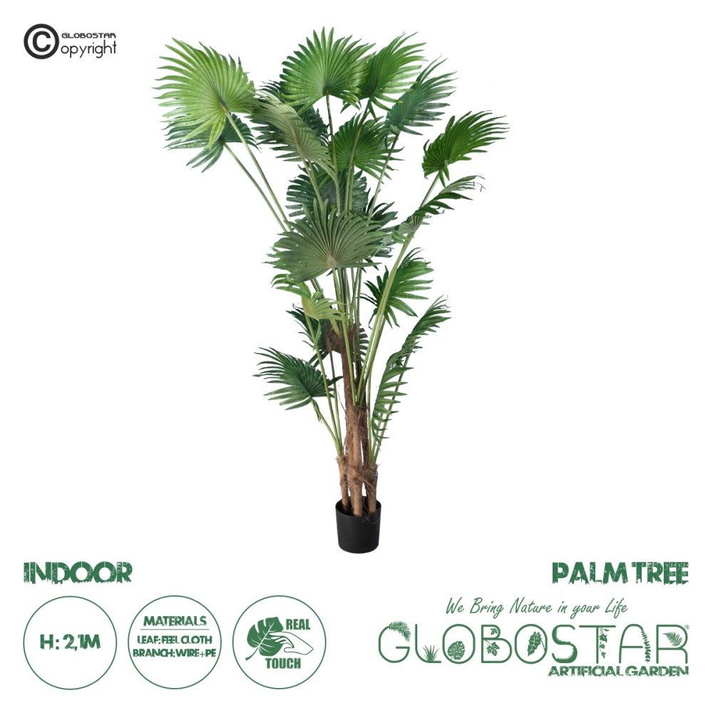 GloboStar® Artificial Garden PALM TREE 20014 Τεχνητό Διακοσμητικό Φυτό Φοινικόδεντρο Βεντάλια Υ210cm
