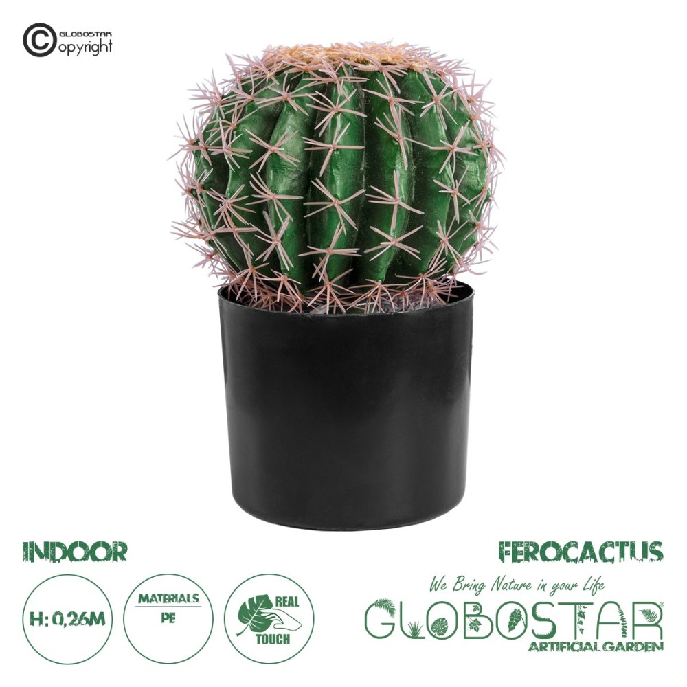 GloboStar® Artificial Garden FEROCACTUS 20092 Τεχνητό Διακοσμητικό Φυτό Φερόκακτος Υ26cm