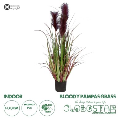 GloboStar® Artificial Garden BLOODY PAMPAS GRASS 20109 Τεχνητό Διακοσμητικό Φυτό Αιματόφυλλο Γρασίδι της Πάμπας Υ85cm