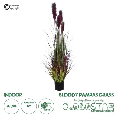 GloboStar® Artificial Garden BLOODY PAMPAS GRASS 20110 Τεχνητό Διακοσμητικό Φυτό Αιματόφυλλο Γρασίδι της Πάμπας Υ150cm
