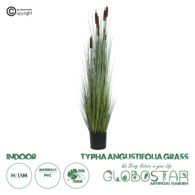 GloboStar® Artificial Garden TYPHA ANGUSTIFOLIA GRASS 20113 Τεχνητό Διακοσμητικό Φυτό Γρασίδι της Τύφας Υ150cm