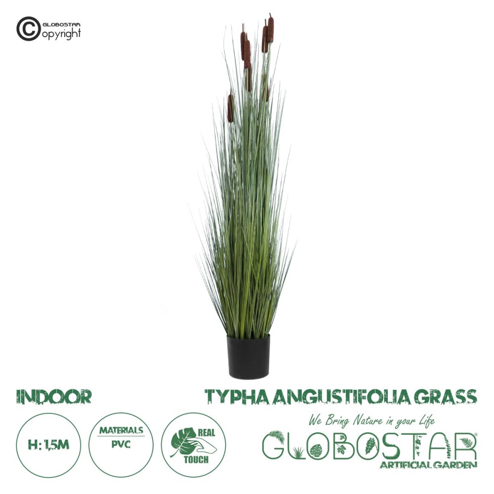 GloboStar® Artificial Garden TYPHA ANGUSTIFOLIA GRASS 20113 Τεχνητό Διακοσμητικό Φυτό Γρασίδι της Τύφας Υ150cm