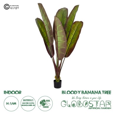 GloboStar® Artificial Garden BLOODY BANANA TREE 20117 - Τεχνητό Διακοσμητικό Φυτό Αιματόφυλλη Μπανανιά - Μπανανόδεντρο Υ160cm