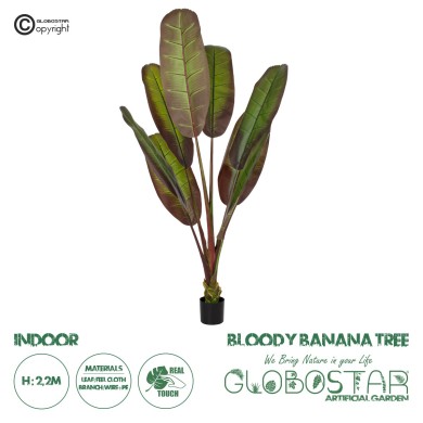 GloboStar® Artificial Garden BLOODY BANANA TREE 20119 - Τεχνητό Διακοσμητικό Φυτό Αιματόφυλλη Μπανανιά - Μπανανόδεντρο Υ220cm